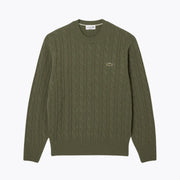 Lacoste Cable Knit Carded Wool Crew Neck Sweater