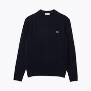 Lacoste Cable Knit Carded Wool Crew Neck Sweater