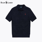 Ralph Lauren Cable-Knit Cotton Polo-Collar Sweater