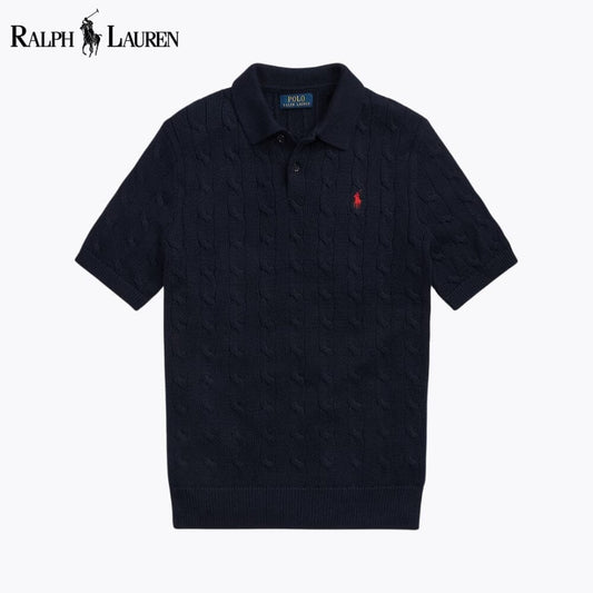 Ralph Lauren Cable-Knit Cotton Polo-Collar Sweater