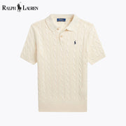 Ralph Lauren Cable-Knit Cotton Polo-Collar Sweater