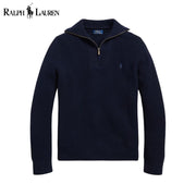 Ralph Lauren Waffle-Knit Wool-Cotton Quarter-Zip Sweater