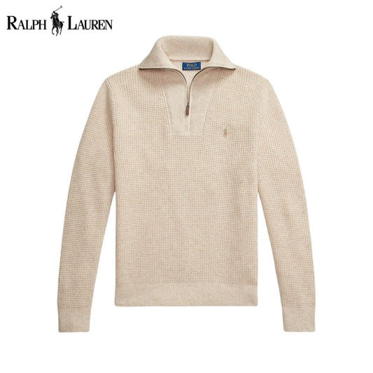 Ralph Lauren Waffle-Knit Wool-Cotton Quarter-Zip Sweater